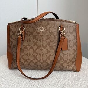 Coach Signature Jacquard & Leather Trim Tote Brown/Gold Classic Gallery Style